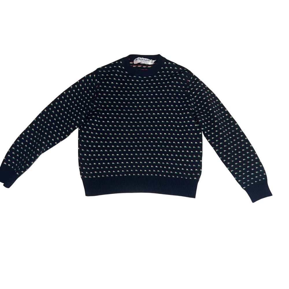 VTG 80s Robert Scott Ltd 100% Wool Knit‎ Sweater Navy Floral Cottage Womens XS